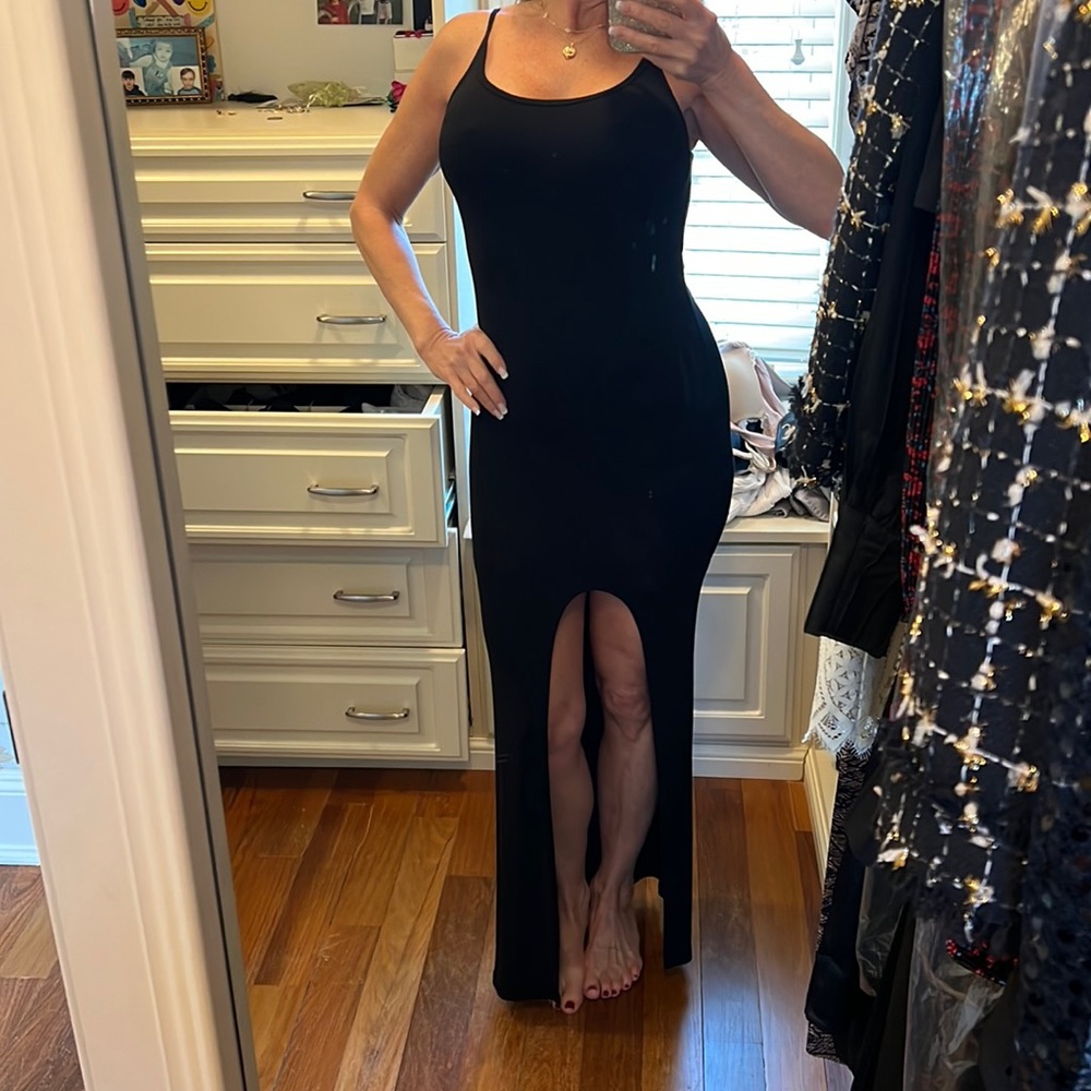 Olivacious black slit cotton dress. Size L but fits like a small.